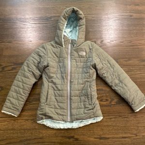 The North Face gray and light blue winter/fall jacket. Girls medium.